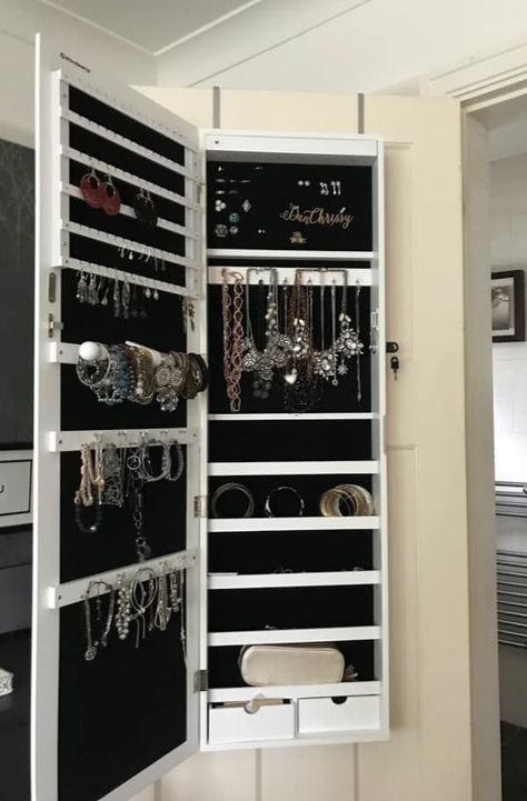 Jewellery Storage Cabinet Full of Costume Jewellery Jewellery Cupboard Ideas, Jewelery Organiser Wardrobe, Jwellary Organiser, Jewellery Organisation, Jewelry Storage Cabinet, Cupboard Ideas, Cabinets Bedroom, Ideas Closet, Jewelry Closet