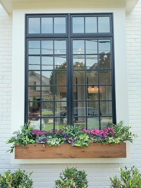 Cedar Window Boxes, Fall Window Boxes, Window Box Plants, Fall Windows, Fake Window, Window Plants, Window Box Flowers, Window Planters, Faux Window