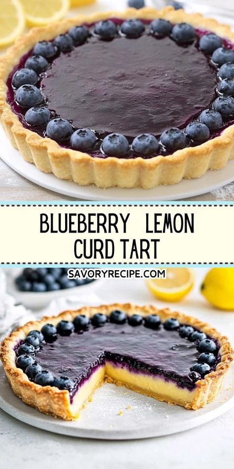 Craving a delightful dessert that balances sweet and tart flavors? This Blueberry–Lemon Curd Tart is the perfect treat for any occasion! Learn how to create this stunning dessert that will impress your guests. Be sure to save this recipe for your next baking adventure in your Dessert Recipes collection! Blueberry Lemon Curd Tart, Blueberry Curd Recipe, Blueberry Lemon Tart, Lemon Blueberry Desserts, Lemon Curd Recipes, Blueberry Lemon Curd, Blueberry Tarts, Tart Recipes Savory, Curd Tart