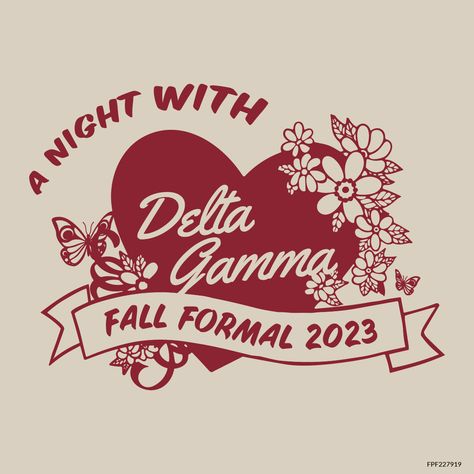 Design unique and trendy custom merch for your Greek organization from Fresh Prints! Submit a proof request to get a free mockup of your design today.  Delta Gamma designs | Delta Gamma apparel | custom apparel | greek apparel | Sorority designs | Formal designs |Formal apparel | flower | flowers | bloom | blooming | banner | heart | #shirtjustgotcrazy #freshprints Delta Gamma Apparel, Delta Gamma Designs, Formal Shirt Design, Custom Merch, Sorority Formal, Sorority Events, Sorority Merch, Greek House, Chair Ideas