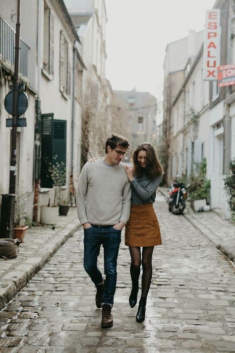 Best for: Cute town/city adventure photo session. This kind of outfit pairing looks beautiful against city streets and alleyways. Keep the colors neutral, no bright colors or patterns Alley Way, Brown Suede Skirt, Cute Engagement Photos, Engagement Session Outfits, Engagement Outfits, Poses References, Engagement Photo Outfits, Trik Fotografi, Photo Couple