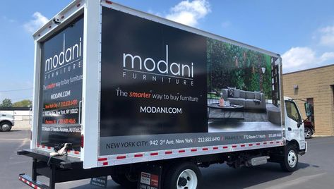 Box Truck Wrap Design, Truck Design Graphics, Truck Wraps Graphics, Manifest 2023, Modani Furniture, U Haul Truck, Vehicle Branding, Window Wrap, Box Wrap