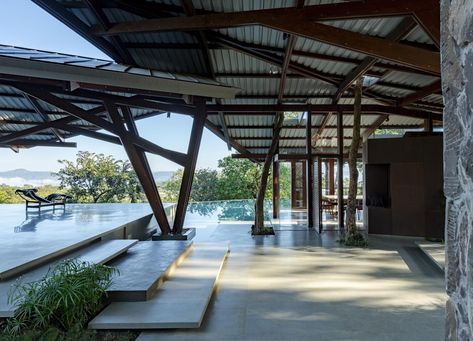 Gallery of Lateral Verandah House / Malik Architecture - 38 Door Shades, Architecture Design Competition, Wooden Terrace, Basalt Stone, Canopy Shelter, Steel Columns, Metal Canopy, Indian Homes, Architecture Photo