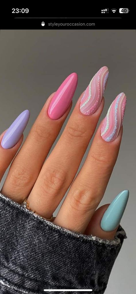 Blue Barbie, Barbie Nails, Nails, Pink, Blue