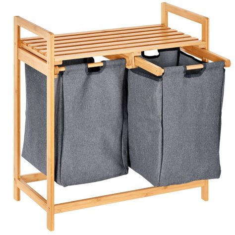 Double Laundry Hamper, Dorm Organization, Laundry Sorter, Dark Clothes, Laundry Bags, Bamboo Material, Hamper Basket, Laundry Room Organization, Extra Storage Space