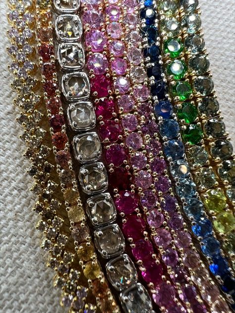 Gem Bracelets, Nameplate Bracelet, Gold Tennis Bracelet, Gems Bracelet, Colored Stone, Custom Bracelets, Jewelry Inspo, Colorful Bracelets, Precious Gemstones