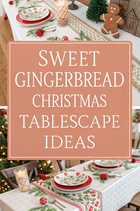 🍪 Delight your guests with a gingerbread Christmas tablescape! 🎄 Use gingerbread houses, cookies, and candy-themed decorations. 🍭 Incorporate colorful plates, whimsical centerpieces, and edible treats. ✨ Create a fun and delicious atmosphere for your holiday gatherings! 🎁 Gingerbread Theme Table Decorations, Gingerbread Tablescape Ideas, Gingerbread Dining Table Decor, Gingerbread House Centerpiece Ideas, Gingerbread Themed Christmas Party, Gingerbread House Tablescape, Gingerbread House Centerpiece, Gingerbread Table Centerpieces, Gingerbread Table Decor