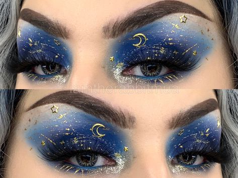 Celestial Eye Makeup, Celestial Masquerade, Moon Eye Makeup, Outer Space Makeup, Moon Themed Makeup, Midnight Makeup, Night Sky Eye Makeup, Night Court Makeup, Galaxy Eye Makeup