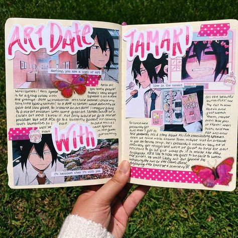 ��♥ ally ♥ on Instagram: “hi lovelies !! todays collab post is a date with one of our husbandos haha, well you know me im loyal BUT i also thought that my shy baby…” Anime Notebook, Random Prints, Anime Journal, Kpop Journal, Study Stationery, Journal Spreads, Bullet Journal Aesthetic, Bullet Journal Themes, Bullet Journal Writing