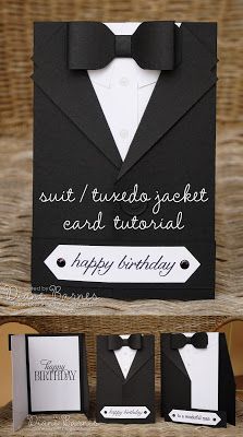 masculine suit - tuxedo birthday - fathers day card with tutorial - instructions using Stampin' Up supplies. By Di Barnes #colourmehappy #stampinup #makesomething Tuxedo Card, साईं बाबा, Cards For Men, Masculine Birthday Cards, Boy Cards, 카드 디자인, Birthday Cards For Men, Card Tutorial, Birthday Cards Diy