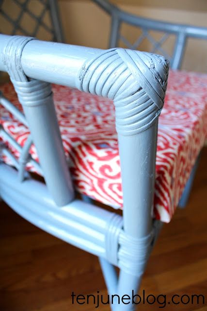 Ten June: Bamboo Chair Makeover Tutorial {How I Decorate With Duct Tape} Painted Bamboo Dining Chairs, Blue Rattan Chair, Painting Bamboo Furniture, Painted Rattan Chairs, Painted Bamboo Chairs, Painting Rattan Furniture, Native Furniture, Rattan Chair Makeover, Bamboo Table And Chairs