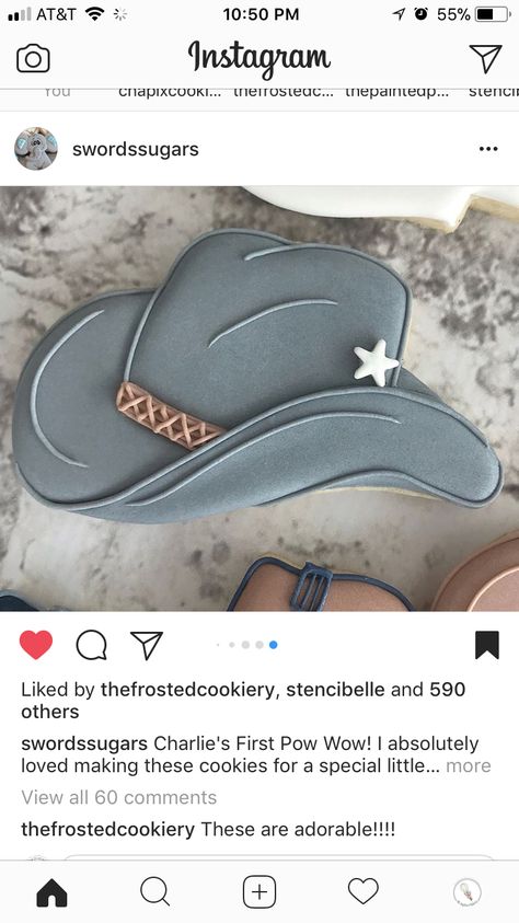 Royal Icing Cowboy Cookies, Cowboy Hat Royal Icing Cookies, Cowgirl Royal Icing Cookies, Country Music Cookies Decorated, Horse Shoe Cookies Decorated, Western Royal Icing Cookies, Cowboy Hat Sugar Cookies, Brooke Cookies, Cowboy Hat Cookies Decorated