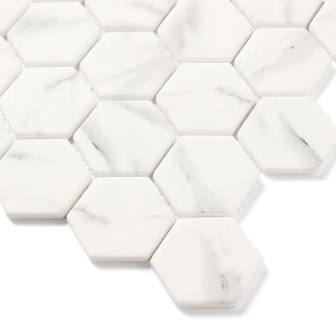 Marble Effect Bathroom Tiles - Porcelain Superstore Gold Mosaic Tile, Porcelain Superstore, White Mosaic Tile, Gold Mosaic, White Bathroom Tiles, Ideal Bathrooms, Loft Interiors, Hexagonal Mosaic, Hexagon Tiles