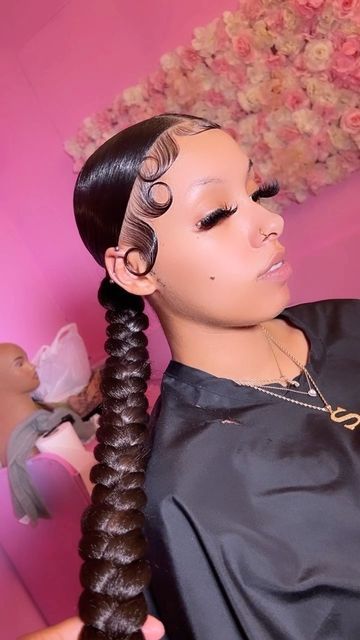 Side Part Sleek Braided Ponytail, Slick Back Braided Ponytail Weave Middle Part, Low Middle Part Braided Ponytail, Middle Part Ponytails, Middle Part Zig Zag Ponytail, Middle Part One Braid Ponytail, Ponytail Braid Middle Part, Middle Braid Ponytail, Middle Part Slick Back Braided Ponytail