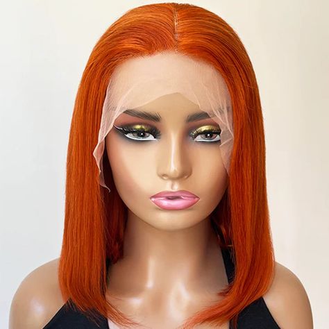 Orange Bob Wig, Orange Bob, Human Hair Ponytail Extensions, 12 Inch Hair, Cheveux Oranges, Straight Human Hair Wigs, Hair Color Orange, Shine Hair, Natural Human Hair