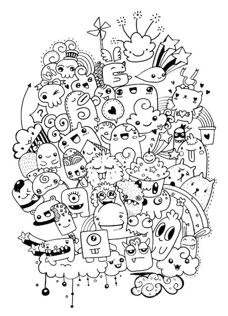 City Coloring Pages, Cute Monsters Drawings, Doodle Monster, Doddle Art, Monster Coloring Pages, Doodle Characters, Doodle Art Drawing, Doodle Coloring, Cartoon Coloring Pages