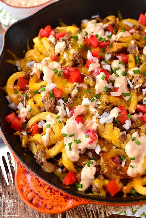 Gluten Free Ground Beef Recipes, Special Sauce Recipe, Cheeseburger Fries, Homemade French Fries, One Pot Dinners, Iowa Girl Eats, Special Sauce, Cheese Burger, Fries Recipe