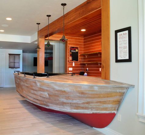 Boat Bar Design, Boat Dock Bar Ideas, Boat Bar Ideas, Cashier Counter Design, Kitchen Island Shapes, East Coast House, Dock Bar, Boathouse Design, Boat Furniture