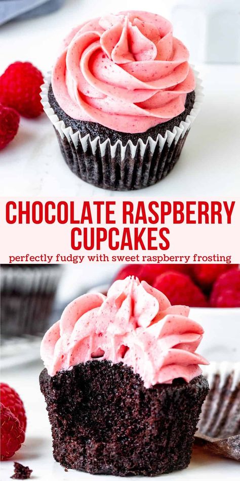 These chocolate raspberry cupcakes truly have the perfect flavor combo. They start with moist and fudgy chocolate cupcakes that have a perfectly soft texture. Then they're frosted with creamy raspberry frosting that's bursting with fresh raspberry flavor. Perfect for Valentine's Day! #chocolatecupcakes #chocolatecake #raspberryfrosting #raspberry #buttercream #valentinesday #recipe from Just So Tasty Best Homemade Chocolate Cake Recipe, Raspberry Cupcake Recipes, Raspberry Buttercream Frosting, Chocolate Raspberry Cupcakes, Chocolate Cupcake Recipe, Raspberry Frosting, Raspberry Cupcakes, Raspberry Buttercream, Dessert Cakes