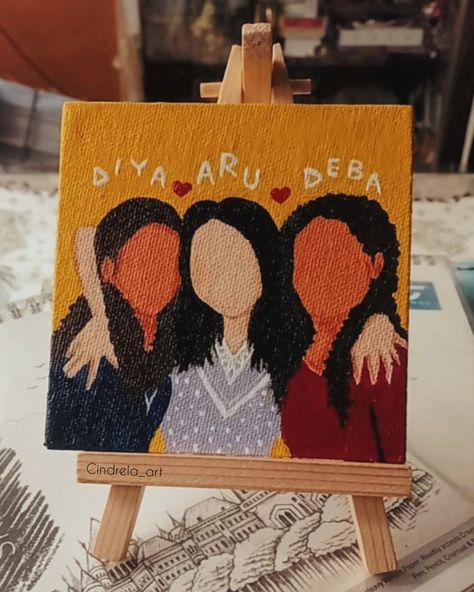 Sister Love Painting, Small Canvas Art For Friends, Painting Ideas To Give To Best Friend, 3 Best Friend Canvas Painting Bff, Easy Canvas Painting Gift Ideas, Mini Canvas Art For Friends, Doodle Canvas Paintings, Drawings To Gift Best Friend, Paintings For Best Friends Gift