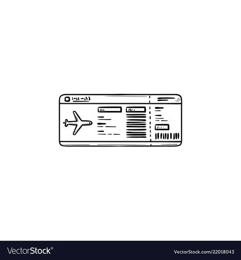 Boarding Pass Drawing, Cute Travel Drawings, Plane Ticket Illustration, Plane Cartoon Drawing, Plane Ticket Tattoo, Plane Ticket Drawing, Airport Doodle, Ticket Doodle, Travel Doodle Art