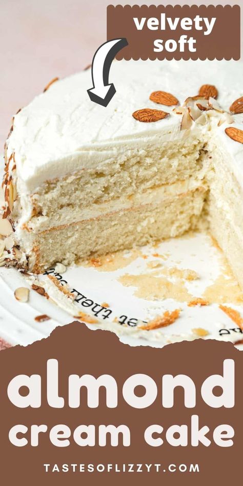 Almond Cream Cake Recipe, Almond Cream Cake, Esterhazy Torte, Cooked Frosting, Homemade White Cakes, Almond Cake Recipe, Whipped Frosting, Almond Cake, Almond Cream