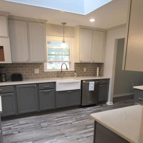 Two Tone Grey Kitchen Cabinets, 2 Tone Kitchen, 2 Tone Kitchen Cabinets, Two Toned Kitchen, Kitchen Revamp, Two Tone Kitchen Cabinets, Grey Kitchen Floor, Two Tone Cabinets, Adams Homes