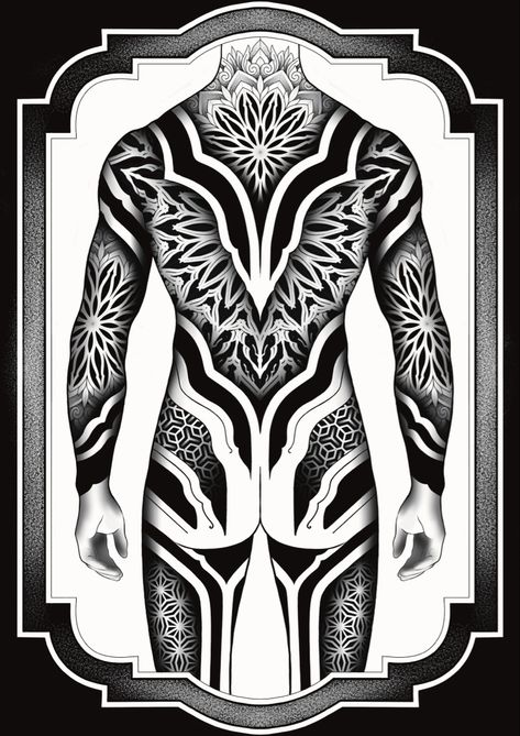 Geometric Body Tattoo, Blackwork Patterns Tattoo, Geometric Back Piece Tattoo, Geometry Back Tattoo, Geometric Pattern Tattoo Design, Back Piece Tattoo Design, Pattern Design Tattoo, Geometric Tattoo Design Pattern, Geometric Back Tattoo