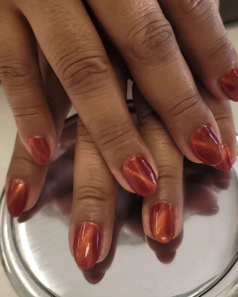 #perfectmanicure #cateye #softgel #sunsetpark Cat Eye Nails Autumn, Red Cat Eye Nails, Cateyes Nails, Jazzy Nails, Red Cat Eye, Eye Nails, Cat Eye Nails, Red Cat, Nail Inspo