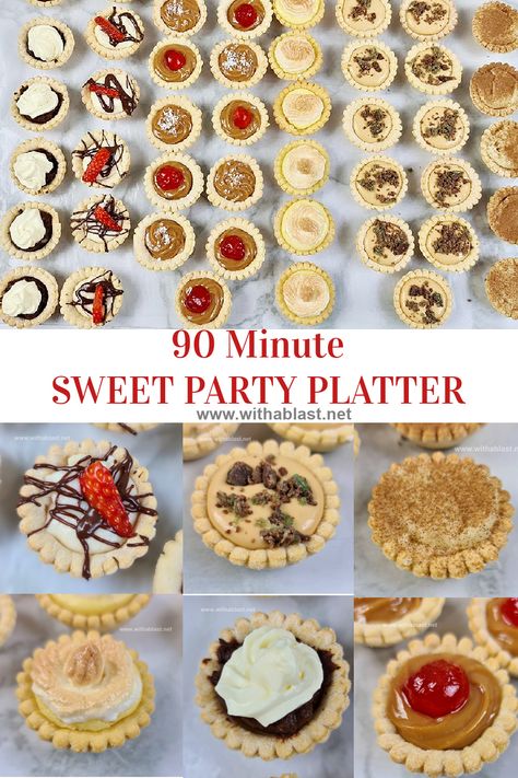 Divine Sweet Party Platter with the most decadent fillings. Six different fillings - 80 sweet treats in 90 minutes ! High Tea Sweets Mini Cakes, Sweet Platters For Entertaining, Sweet Platter Ideas Snacks, Easy Dessert Platter, Sweet Platters Ideas, Platter Ideas Sweet, Sweet Platter Ideas Desserts, Christmas Sweet Platter Ideas, Desert Platter Ideas