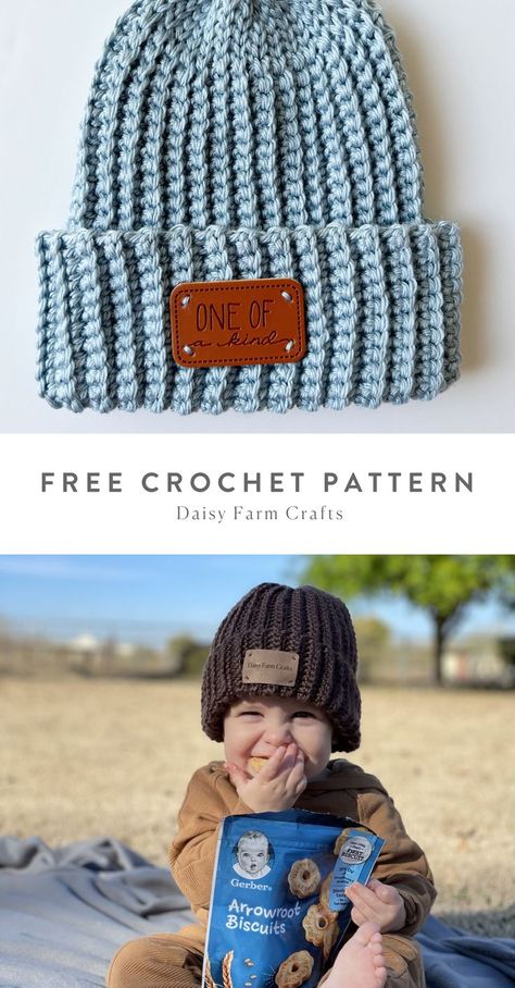 Crochet Boys Hats Free Pattern, Crochet Baby Boy Hat, Modern Crochet Patterns Free, Modern Haken, Crochet Baby Cap, Beanie Pattern Free, Crochet Hats For Boys, Crochet Beanie Pattern Free, Crochet Newborn Hat