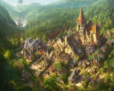 Lexica – medieval village above Focus Illustration, Greg Rutkowski, Artstation Concept Art, Deep Focus, Medieval Village, Alphonse Mucha, Aerial View, Digital Painting, Concept Art