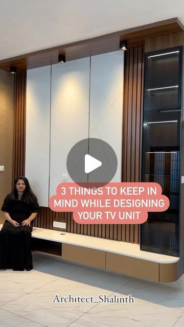 Shalinth Jonah on Instagram: "3 things to keep in mind while designing your Tv unit.

Follow @architect_shalinth fore more videos!!

( tv unit,interior design , design ideas,must have ,tv design )

#tvunit #tvunitdesign #interiordesign #tvdesign #musthave #homeideas #livingroomideas #livingroomdesign #mustknow 

Is this reel useful ?" Tv Unit Living Room Modern Luxury, Tv Unit Decor Modern Interior Design, Tv Unit Design Modern With Storage, Tv Unit Colour Combination, Aesthetic Tv Unit, Minimal Tv Unit Design, Hall Tv Unit, Minimal Tv Unit, Tv Unit Wall Design