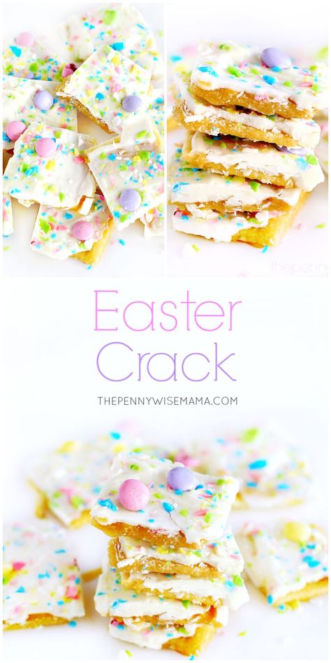 Easter Crack Saltine Toffee Recipe Cracker Toffee Recipe, Easter Bark, Easter Deserts, Saltine Cracker Toffee, Saltine Cracker, Saltine Toffee, Easter Party Food, Easy Easter Treats, Cracker Toffee