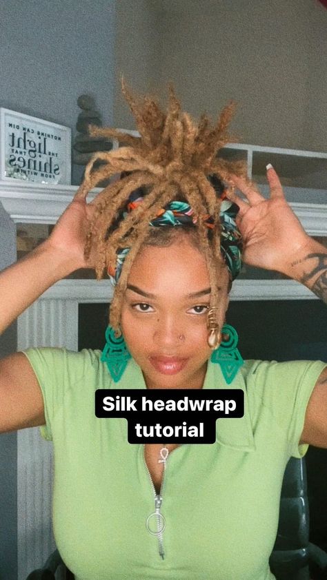 sweetnspiritual on Instagram: Here’s another quick & simple tutorial for a small silk headwrap! In my opinion, these kinds of headwraps do better with updo styles.… Loc Updo With Scarf, Hair Wrap Styles Black Women, Loc Scarf Styles, Loc Styles With Scarf, Loc Wrap Styles, Head Wrap Styles For Locs, Headwrap Styles With Locs, Headwrap Ideas, Silk Headwrap