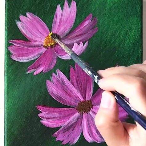 Draw Cosmos Flowers / Acrylic Painting for Beginners | By Painting Skills Cosmos Painting Flower, Draw Cosmos, Cosmos Painting, Flowers Acrylic Painting, Easy Flower Painting, Flowers Acrylic, Painting Skills, Book Sleeves, Paint Flowers