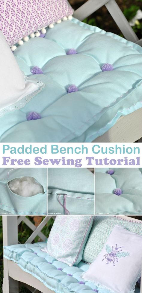 Padded Bench Cushion Tutorial How To Sew A Bench Cushion, Patchwork Bench Cushion, Bench Pillows Diy, How To Make Seat Cushions, Bench Seat Cushion Diy, Diy Cushion Bench, How To Make A Cushion For A Bench, Bench Cushion Diy, French Cushions