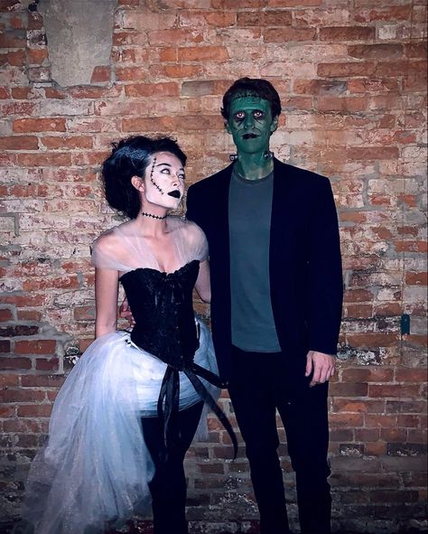 Frankenstein And Mad Scientist Costume, Frankensteins Wife Costume Diy, Frankenstein And His Bride Costume, Mr And Mrs Frankenstein Costume, Frankinstine And His Bride Costume Ideas, Bride Of Frankenstein Outfit, Frankenstein Costume Couple, Frankenstein's Bride Costume, Frankenstein Photoshoot