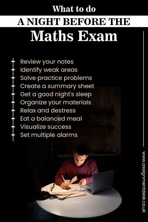 how to pass a math test without knowing anything
how to study for maths exam in 2 hours
i have a math test tomorrow and i don't know anything
how to pass a math test last minute
how to study for maths exam in 1 hour
things to do before maths exam
how to prepare for maths exam in one week Night Before Exam, Maths Homework, Math Exam, Exam Preparation Tips, Math Homework Help, Maths Exam, Best Study Tips, Study Tips For Students, Math Problem