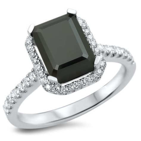 Emerald Cut Halo Ring, Black Diamond Engagement Ring Halo, Blue Sapphire Diamond Ring, Emerald Cut Engagement Ring, White Diamond Rings Engagement, Black Diamond Solitaire, Black Wedding Rings, Black Diamond Engagement, Emerald Cut Engagement