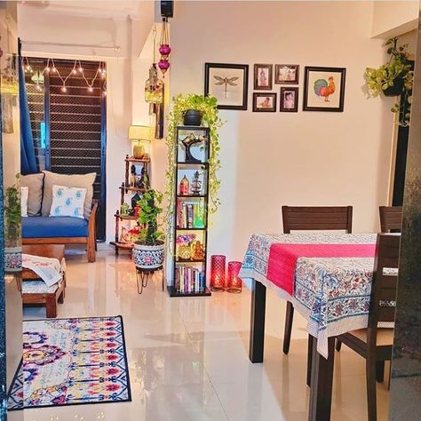 Rented Apartment Decor Indian, Simple Home Decor Indian, Living And Dining Room Decor, Home Interior Design Living Room, Colorful Room Decor, Indian Room Decor, Indian Bedroom Decor, Drawing Room Decor, Colourful Living Room Decor