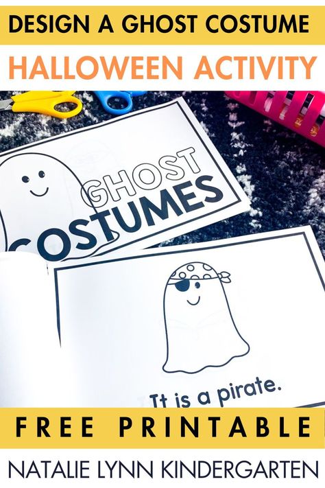 Are you looking for a fun and creative Halloween activity for kindergarten, Pre-K or first grade? Grab this free Design a Ghost Costume activity your students are sure to love! This free Halloween activity includes an emergent reader you can use to focus on beginning sounds or high frequency words along with Halloween themed art activity where students design their costume. It also includes pumpkin themed activities for students who don’t celebrate Halloween or for your fall themed lesson plans. Kindergarten Halloween Activities, Pumpkin Themed Activities, Halloween Activities For Kindergarten, Halloween Reading Activity, Themed Lesson Plans, Halloween Kindergarten Activities, Natalie Lynn, Halloween Writing Activities, Halloween Classroom Activities