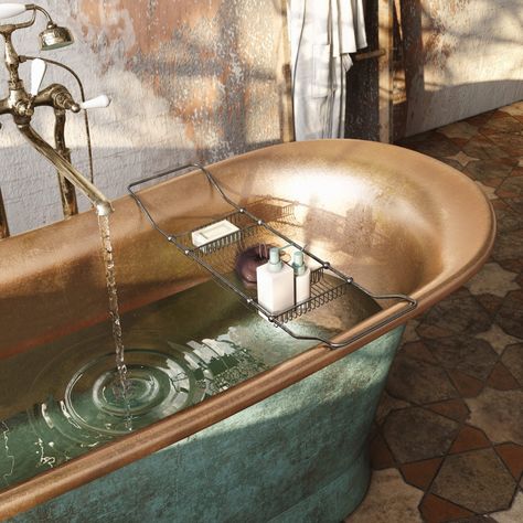 Victorian Terrace Bathroom, Victoria Terrace, Norfolk Cottages, Copper Bathtub, Copper Taps, Copper Bath, Traditional Bathrooms, Copper Bathtubs, Creative Flooring