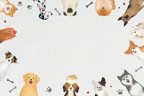 Frame dogs vector white background | Free Vector - rawpixel Dog Cover Photo, Cat And Dog Cartoon, Paw Print Background, Paw Background, Puppy Backgrounds, Dog Background, Cat Watercolor, Dog Cover, Paper Dogs