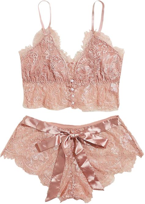 SheIn Women's 2 Piece Lace Cami Top and Shorts Pajama Lingerie Set Lace Cami Top, Lingerie Sets, Lace Lingerie Set, Womens Pyjama Sets, Cami Crop Top, Lace Cami, Lace Bra, Pajamas Women, Lingerie Set