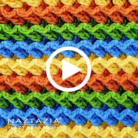 Crochet 3D Wave Stitch - Naztazia ® Crochet 3d Stitch, Crochet Bobble Blanket, Wave Stitch, Crochet Blanket Edging, Crochet Scarf Easy, Wave Crochet, Crochet Throw Pattern, Crochet Square Blanket, Crochet Slippers Free Pattern