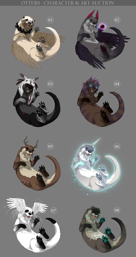 Otters - character and art auction OPEN by akreon on deviantART Akreon Deviantart, Highest Bidder, Mythical Animal, Animated Animals, Anime Animals, Mythical Creatures Art, Mythological Creatures, Creature Concept, Magical Creatures