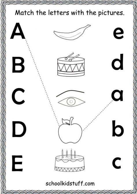 A To I Worksheet, E V S Worksheet For Nursery, Match The Letters With Pictures, English Matching Worksheet For Nursery, Letters Revision Activities, Match The Words With Pictures, Upper Kg English Worksheet, English Sheets Kg1, Letter Revision Activities