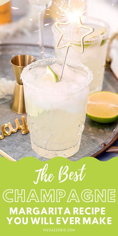 Champagne Margarita Pitcher, Sparkling Margarita Recipe, Prosecco Margarita Drink Recipes, Nye Margaritas, New Years Eve Margarita, Margarita Mimosa Recipe, New Years Margarita, Champagne Drinks Recipes, Wine Margarita Recipe