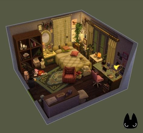 Witch House Interior, Sims 4 Loft, Witch Bedrooms, Sims 4 Houses Layout, Sims 4 Bedroom, Sims 4 House Plans, Sims 4 House Building, Sims 4 House Design, Casas The Sims 4